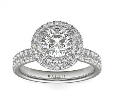 Blue Nile Studio Double Halo Gala Diamond Engagement Ring In Platinum (7/8 ct. tw.)